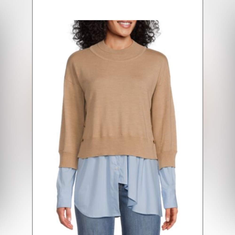 NWT Veronica Beard Beri Mixed Media Merino Wool Layered Sweater